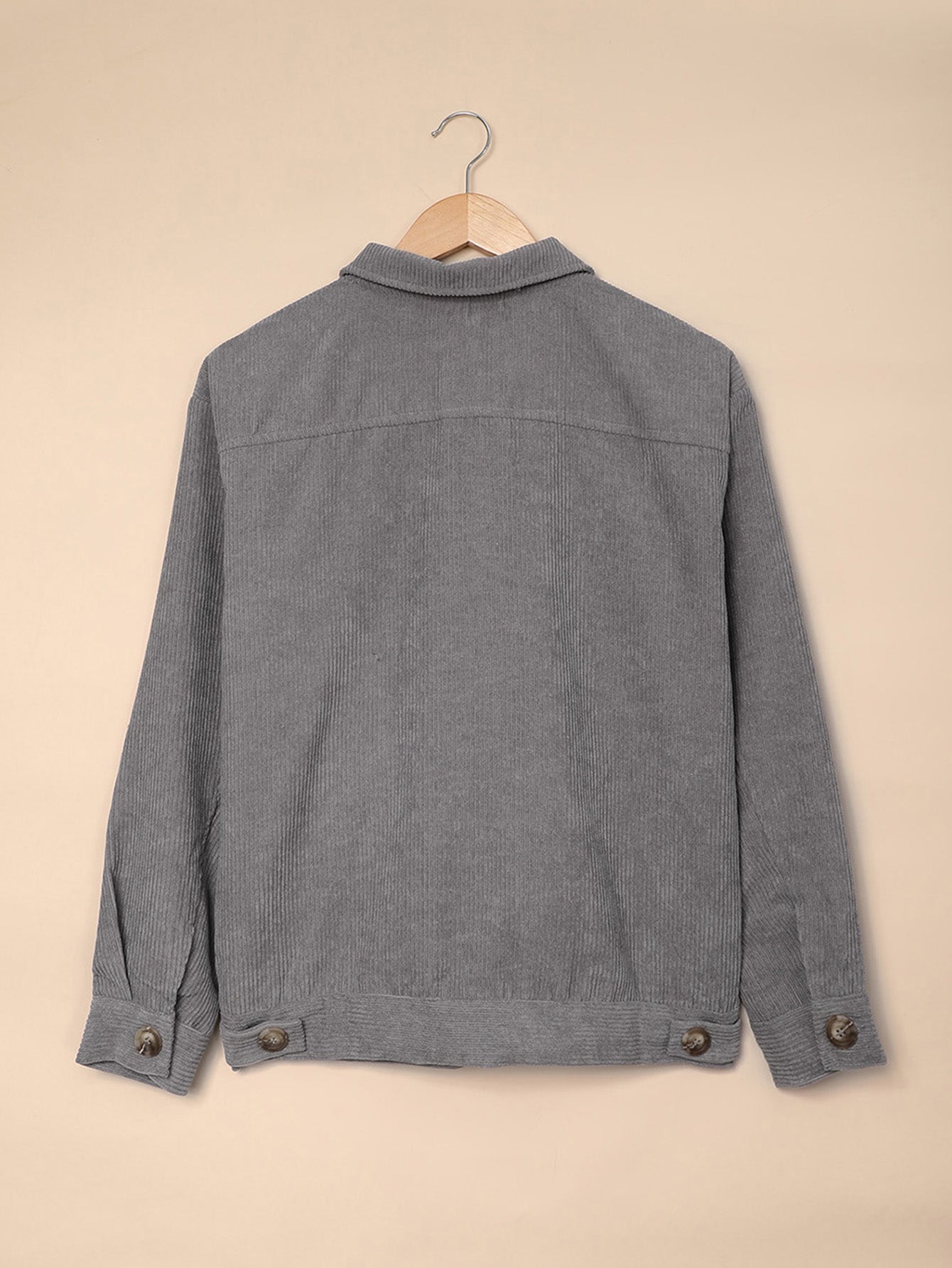 Ribbed Corduroy Long Sleeve Jacket with Pocket Sai Feel