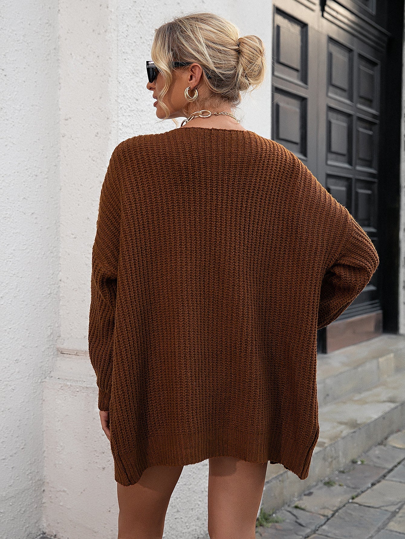 Ribbed Knit Open Front Cardigan Sai Feel
