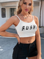 Ribbed Letter Print Crop Cami Top Sai Feel