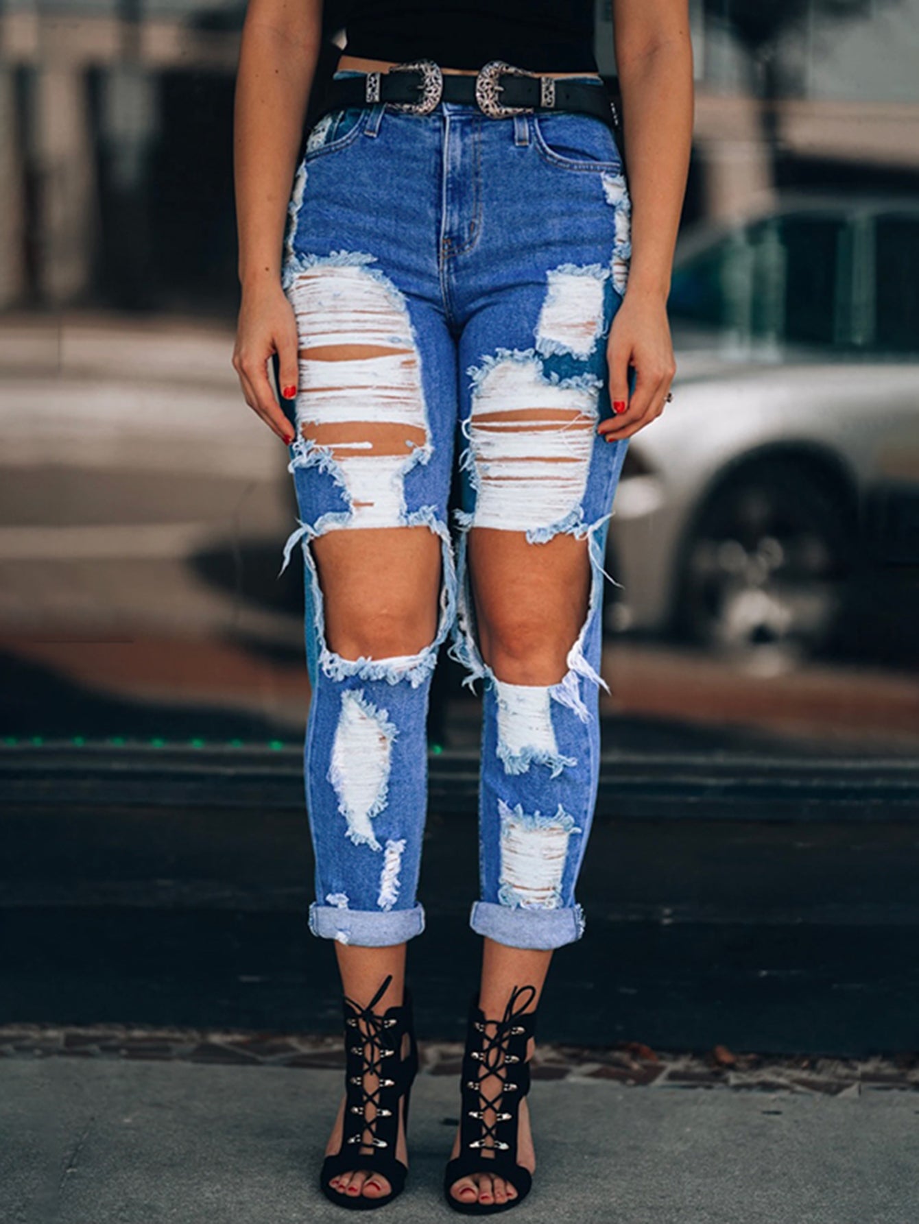 Ripped Cut Out Jeans Sai Feel