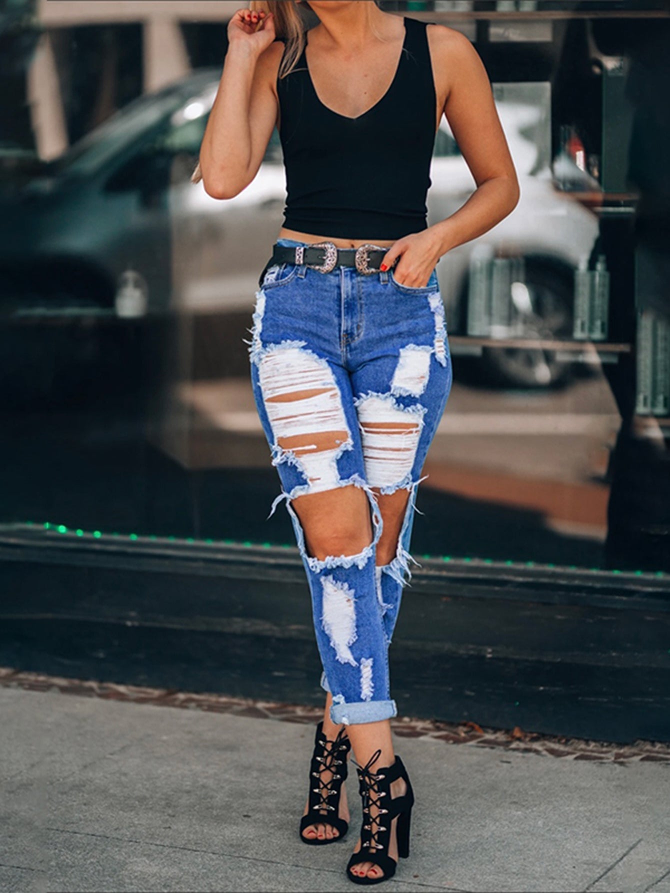 Ripped Cut Out Jeans Sai Feel