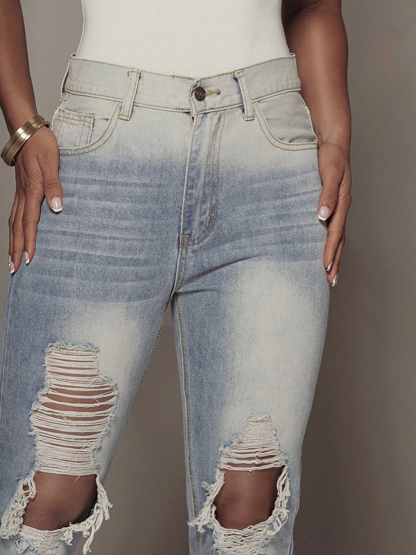 Ripped Detail Straight Leg Jeans Sai Feel