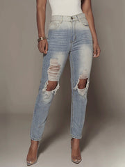 Ripped Detail Straight Leg Jeans Sai Feel