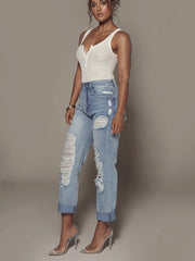 Ripped Raw Hem Straight Jeans Sai Feel