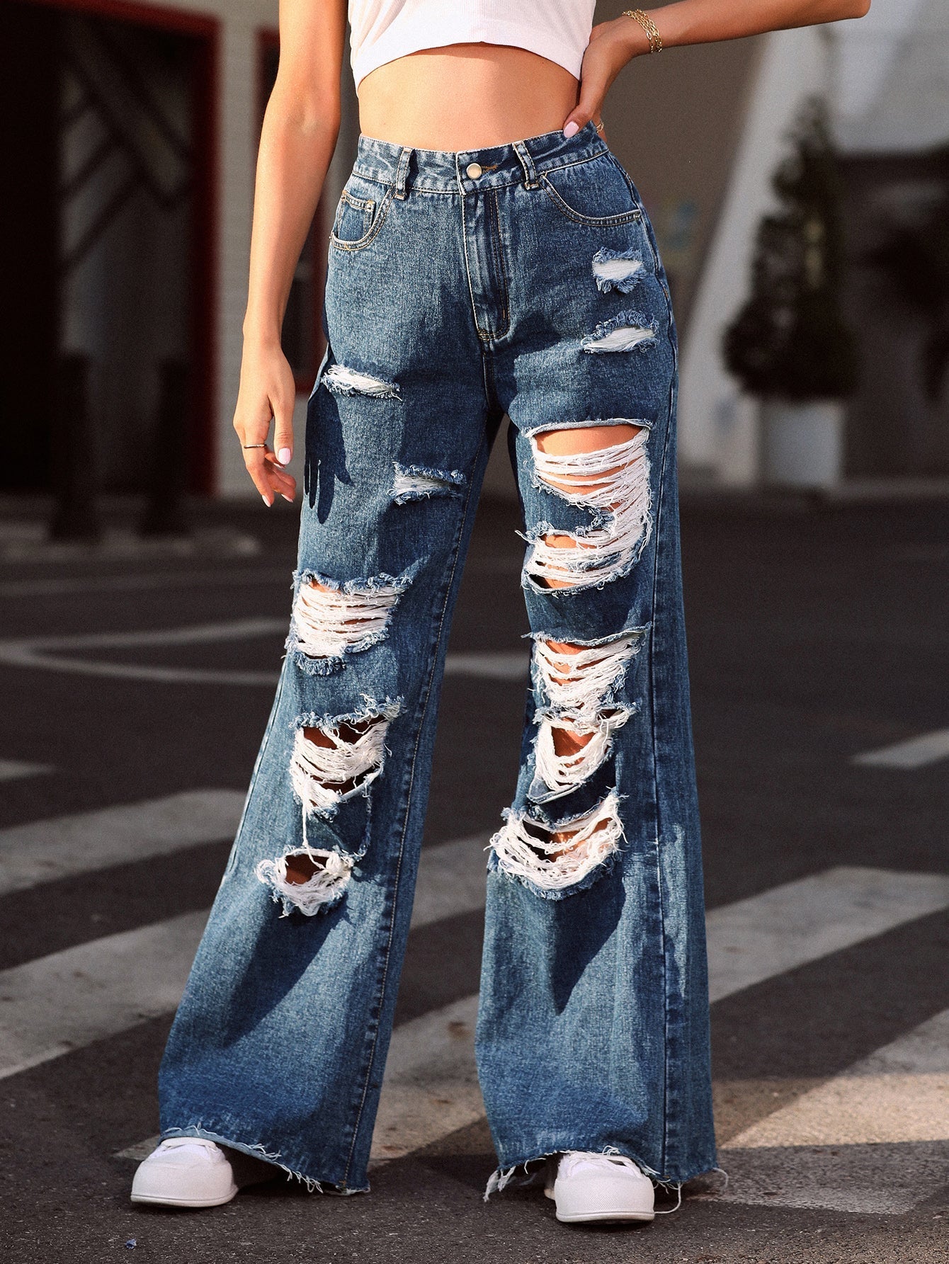 Ripped Wide Leg Jeans Sai Feel