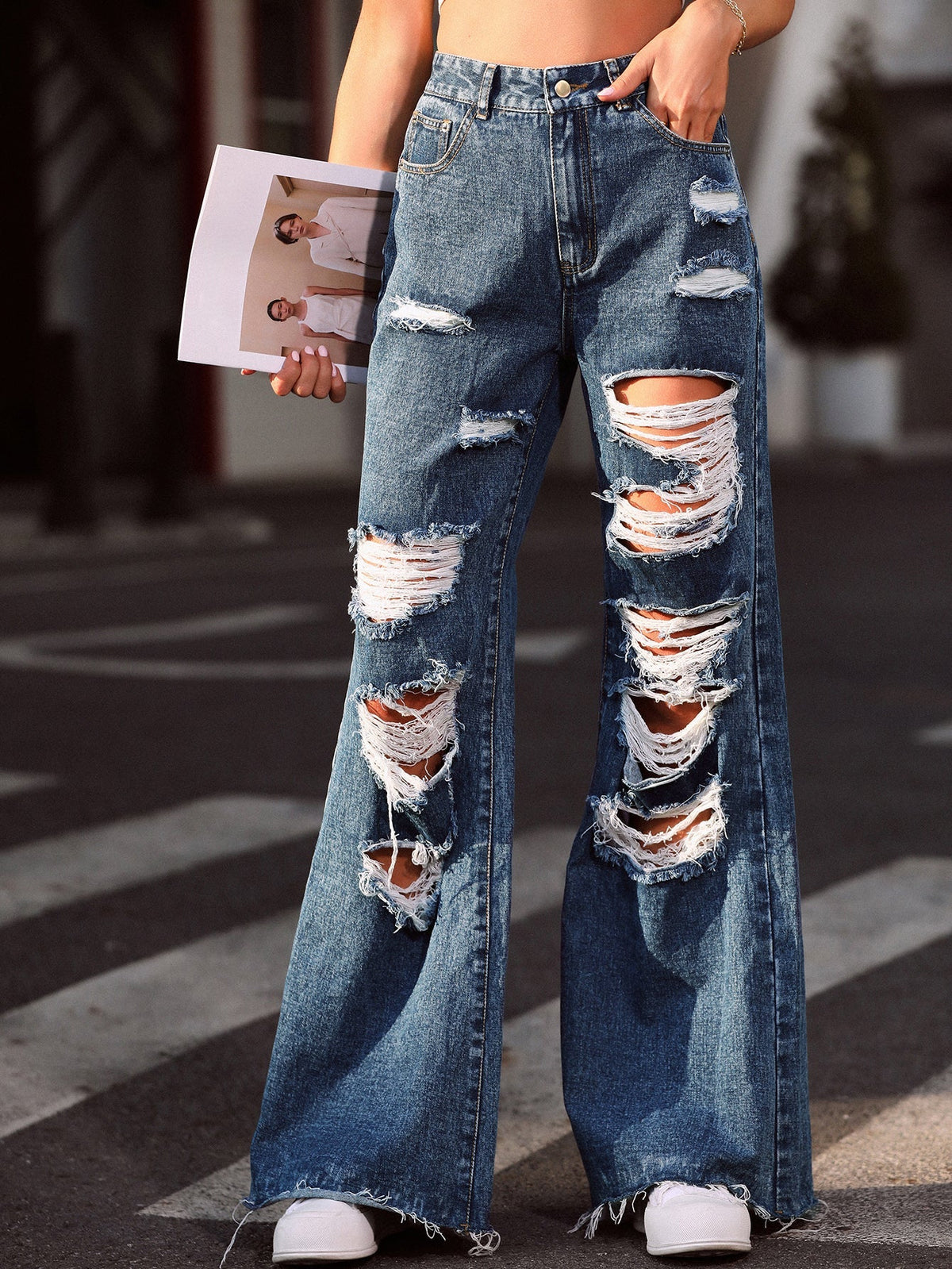 Ripped Wide Leg Jeans Sai Feel