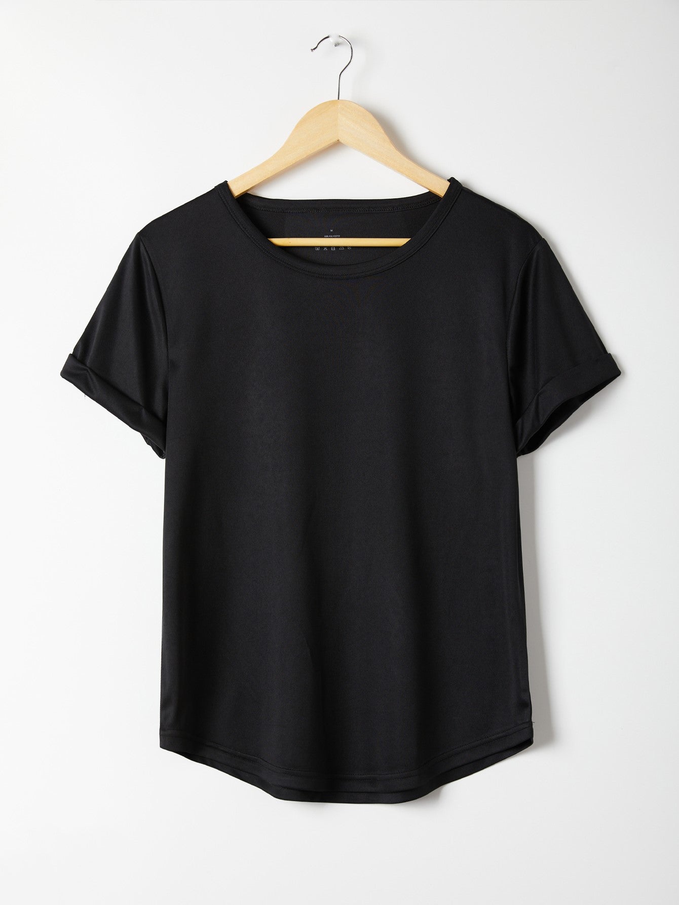 Roll Up Sleeve Crew Neck Curved Hem Tee Sai Feel