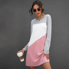 Round Neck Colorblock Tee Dress Sai Feel