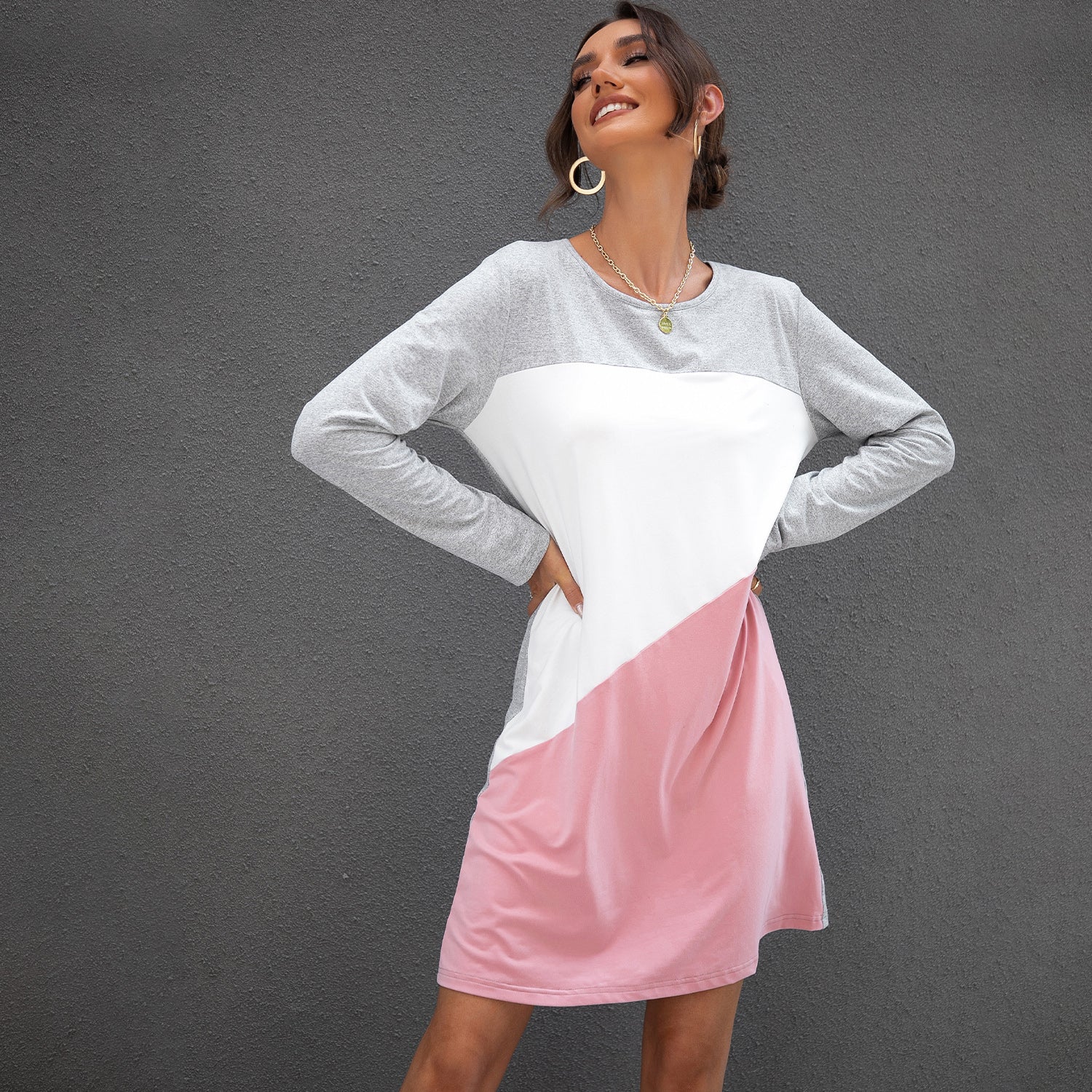 Round Neck Colorblock Tee Dress Sai Feel