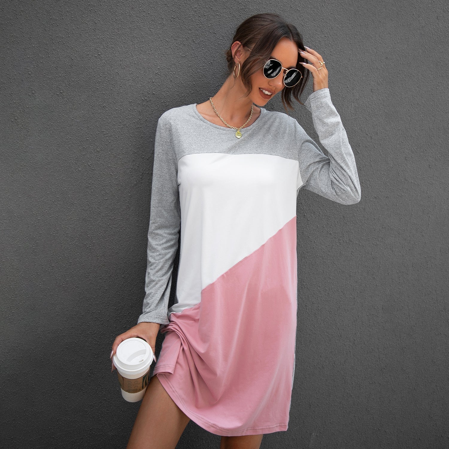 Round Neck Colorblock Tee Dress Sai Feel