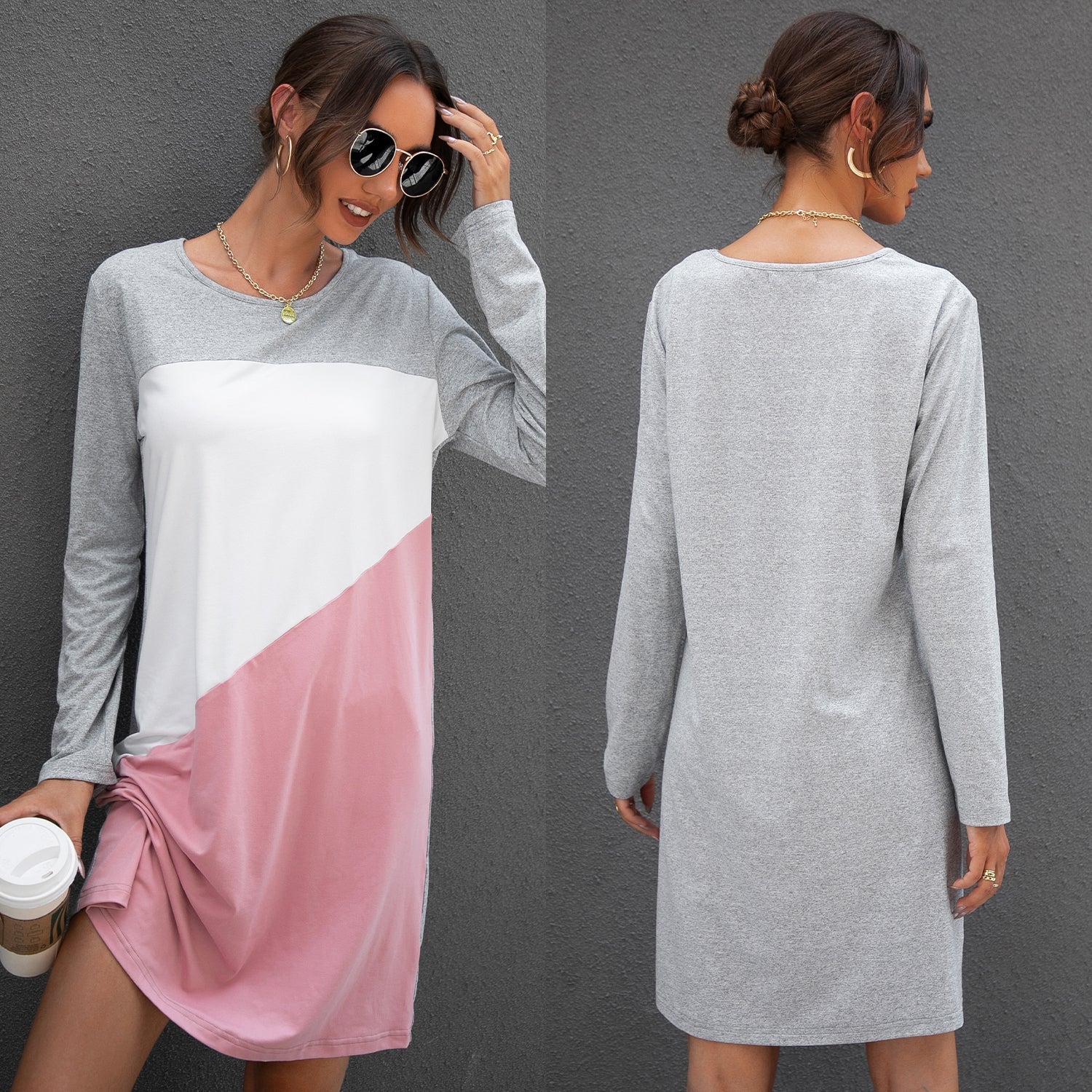 Round Neck Colorblock Tee Dress Sai Feel
