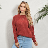 Round Neck Pullover Ladies Knit Sweater Cable Long Sleeve Loose Sweater Top Sai Feel