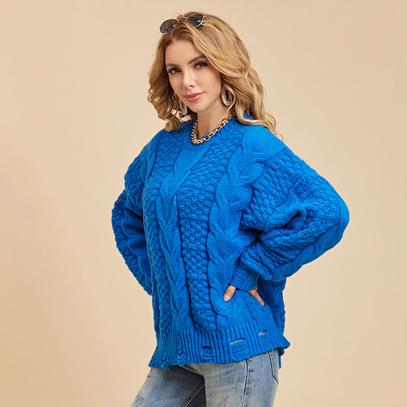 Round Neck Pullover Ladies Sweater Solid Color Long-sleeved Sweater Sai Feel