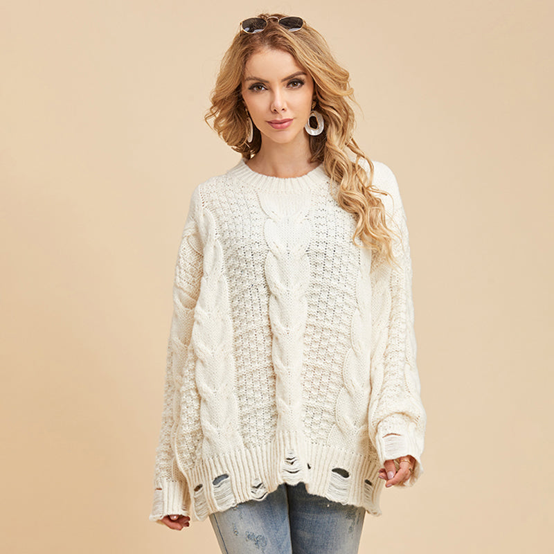 Round Neck Pullover Ladies Sweater Solid Color Long-sleeved Sweater Sai Feel