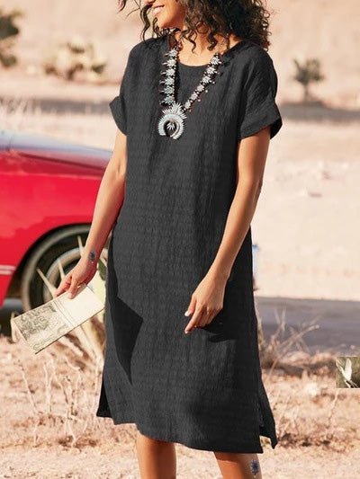 Round Neck Short Sleeve Slit Dress Sai Feel