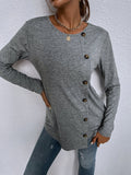 Round neck long-sleeved single-breasted casual home loose t-shirt Sai Feel