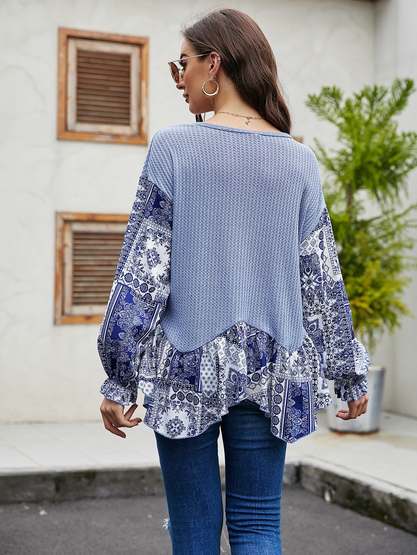 Round neck loose long sleeve top Sai Feel