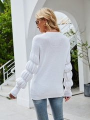 Round neck solid color loose lantern sleeve sweater Sai Feel
