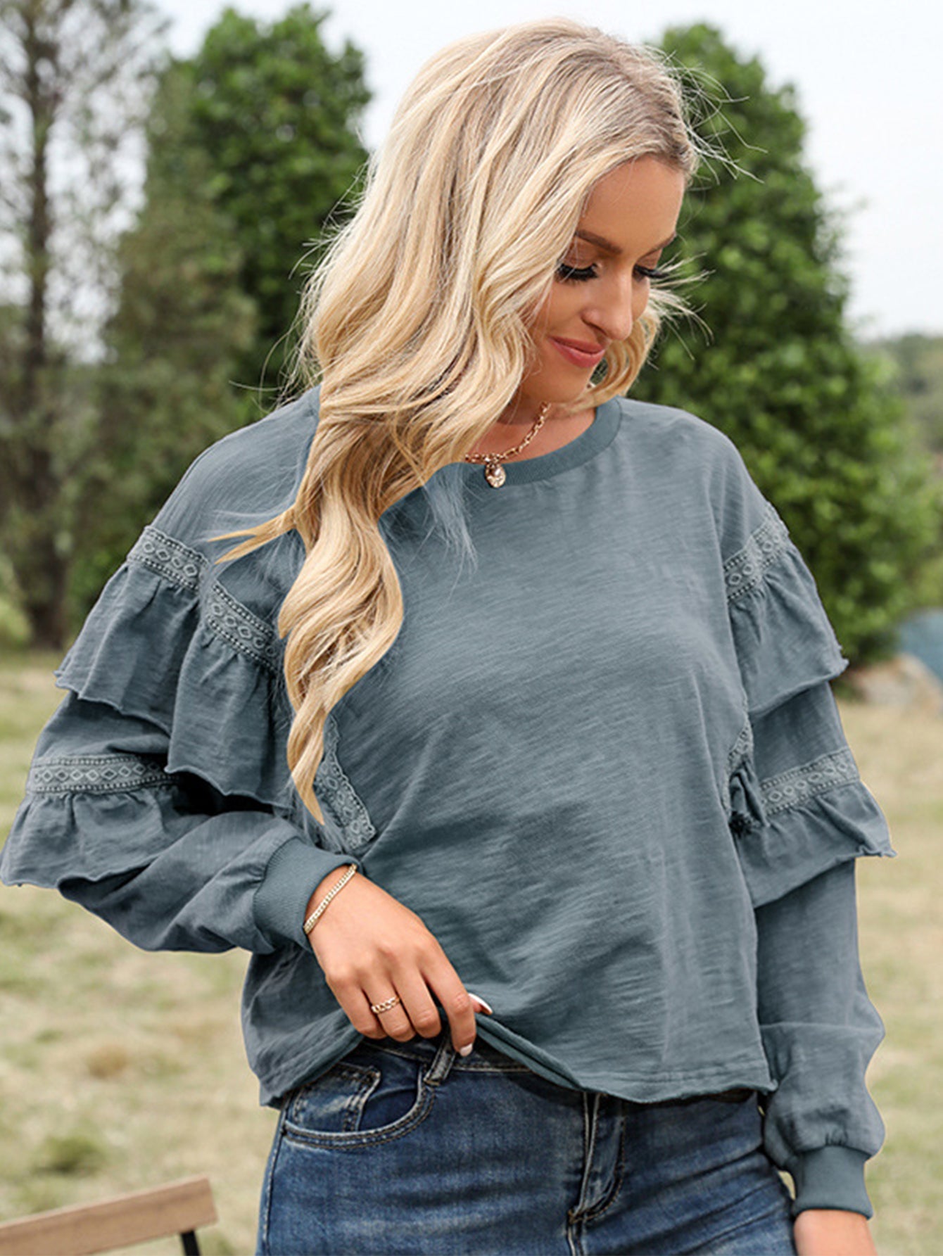 Ruffle Sleeve Cotton Tee Top Sai Feel