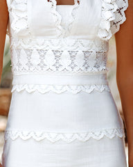 Sacha Cotton Linen Crochet Tiered Midi Dress - White Sai Feel