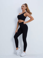 Seamless Quick-Drying One Shoulder Sports Set Sai Feel