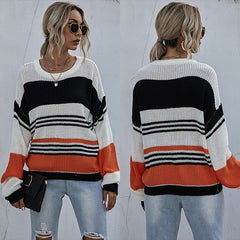Sexy Batwing Sleeve Loose Knitted Sweater Striped Spring Autumn Knitted Pullover Sai Feel