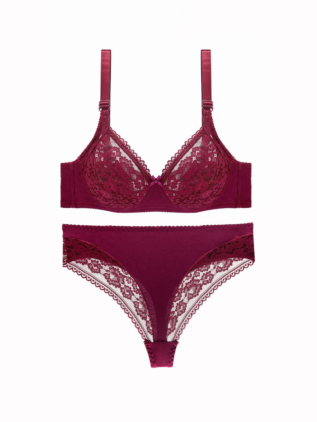 Sexy Bra Set Female Hollow-Out Cotton Embroidery Breathable Lace G-string Cotton Panty Set 38D-48D Sai Feel