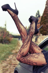 Sexy Charming Floral Pattern Pantyhose Tight Stocking  - Black