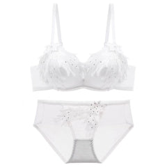 Sexy Lace Embroidered Bra Set Comfortable Without Underwire Bra Women Small Chest Gathers Bra And Panties Sai Feel
