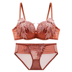 Sexy Lace Embroidered Bra Set Comfortable Without Underwire Bra Women Small Chest Gathers Bra And Panties Sai Feel