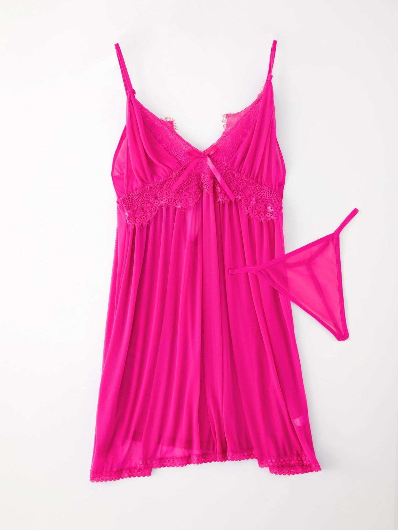 Sexy Lingerie for Women  Babydoll Lace V Neck Mesh Sleepwear Nightdress Pajamas Set with G-string Sai Feel