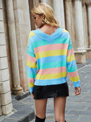 Sexy V-neck long-sleeved striped sweater Sai Feel