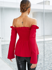 Sexy long-sleeved off the shoulder red top Sai Feel