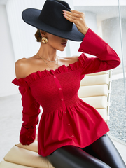 Sexy long-sleeved off the shoulder red top Sai Feel
