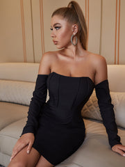 Sexy off the shoulder black long sleeve dress Sai Feel