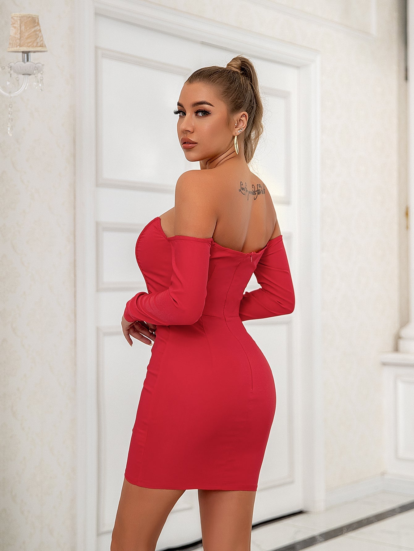 Sexy off the shoulder black long sleeve dress Sai Feel