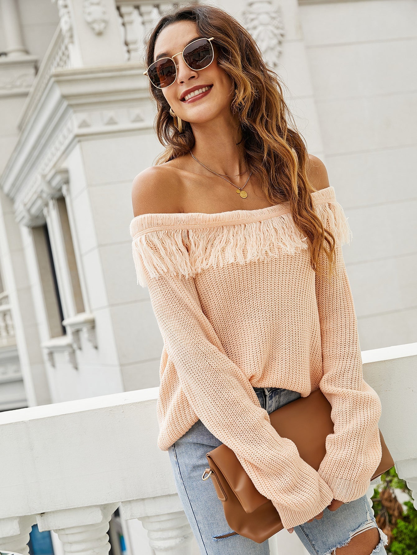 Sexy off the shoulder fringed sweater Sai Feel