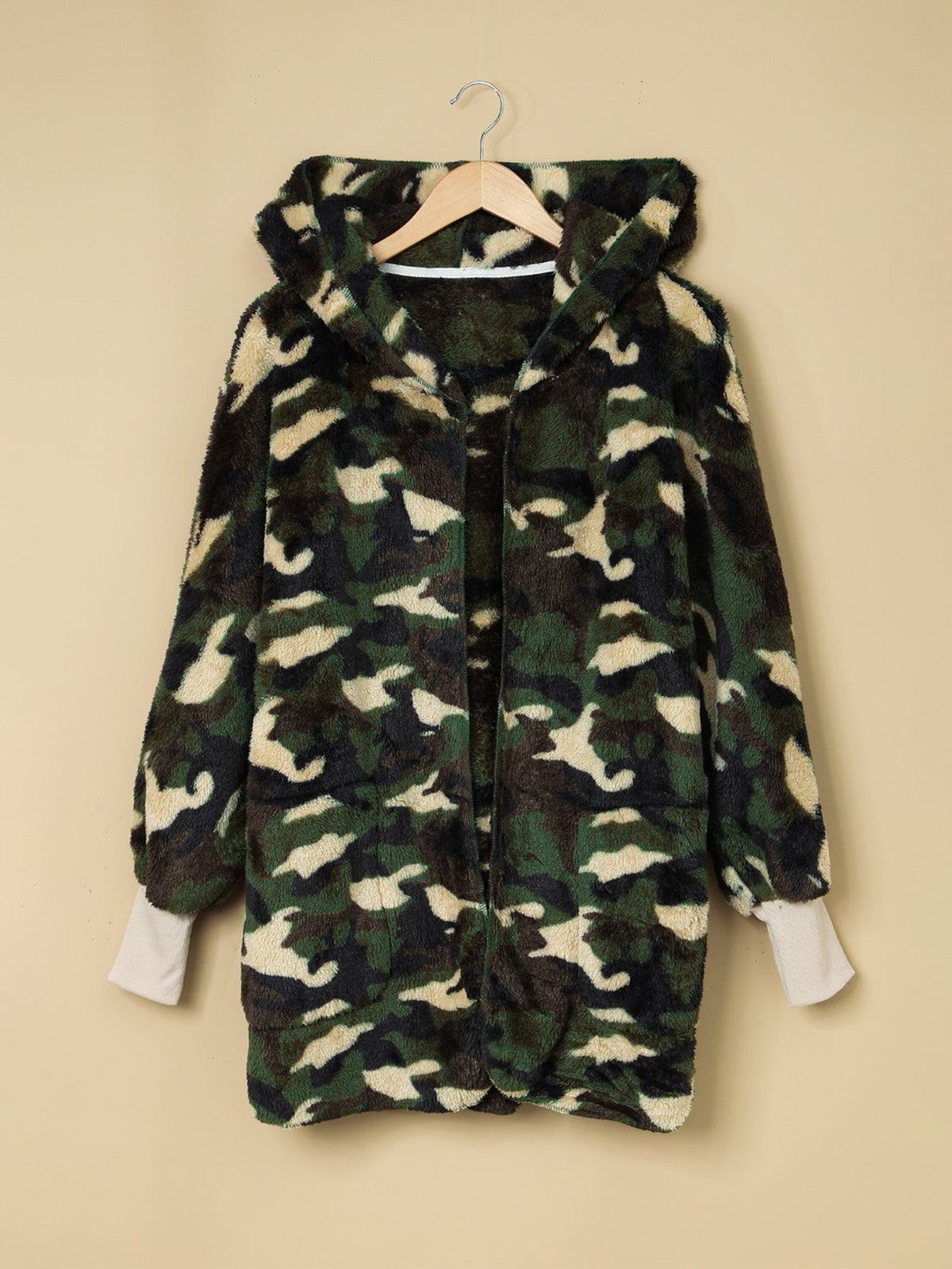 Sherpa Cardigan Camo/Tie Dye Soft Fleece Hoodie Jacket Long Sleeve With Pockets Outwear Sai Feel