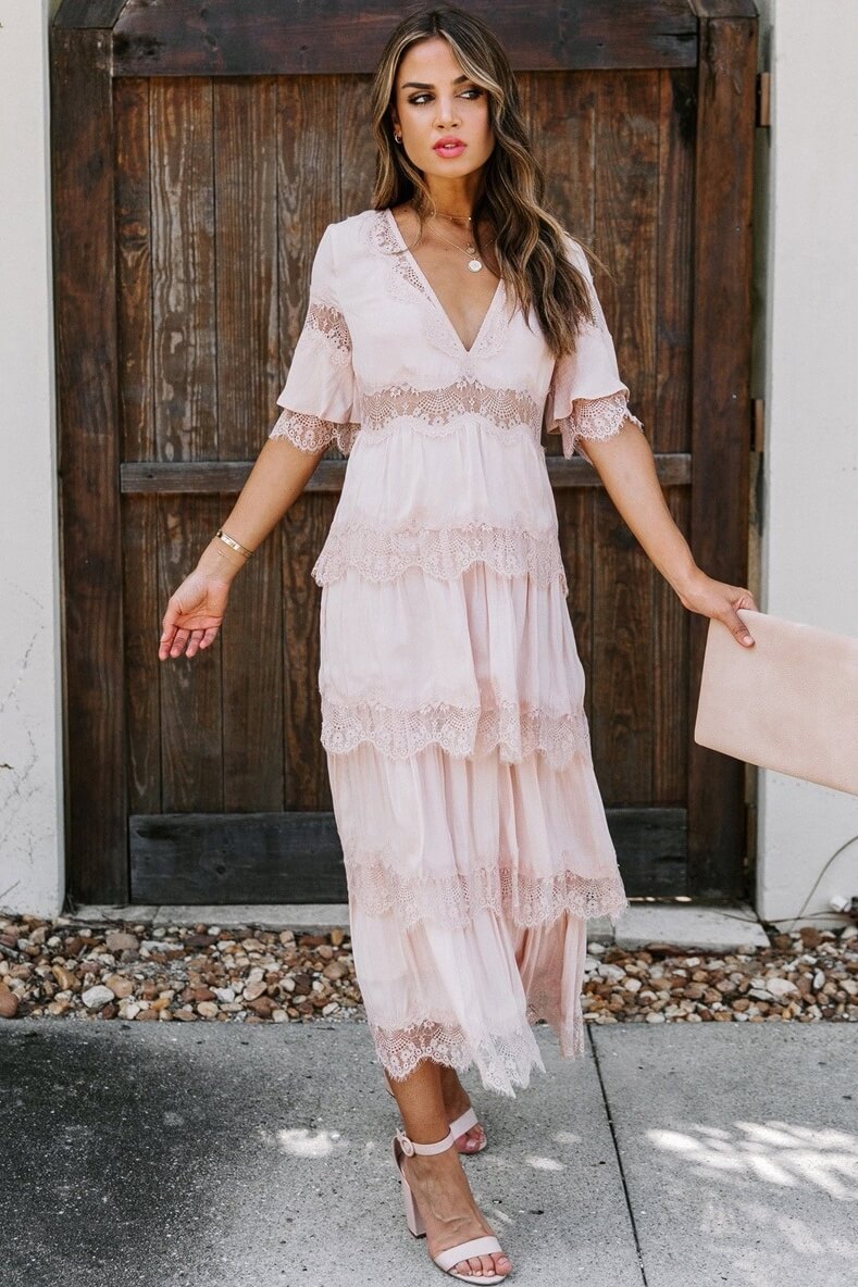 Short Sleeve Lace Maxi Dress Sai Feel