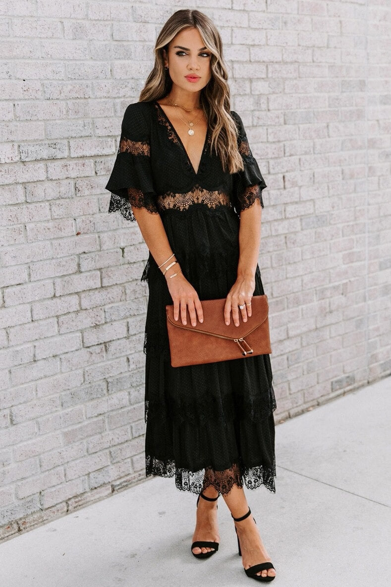 Short Sleeve Lace Maxi Dress Sai Feel