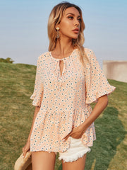 Short Sleeve Polka Dot Round Neck Sweet Shirt Blouse Sai Feel