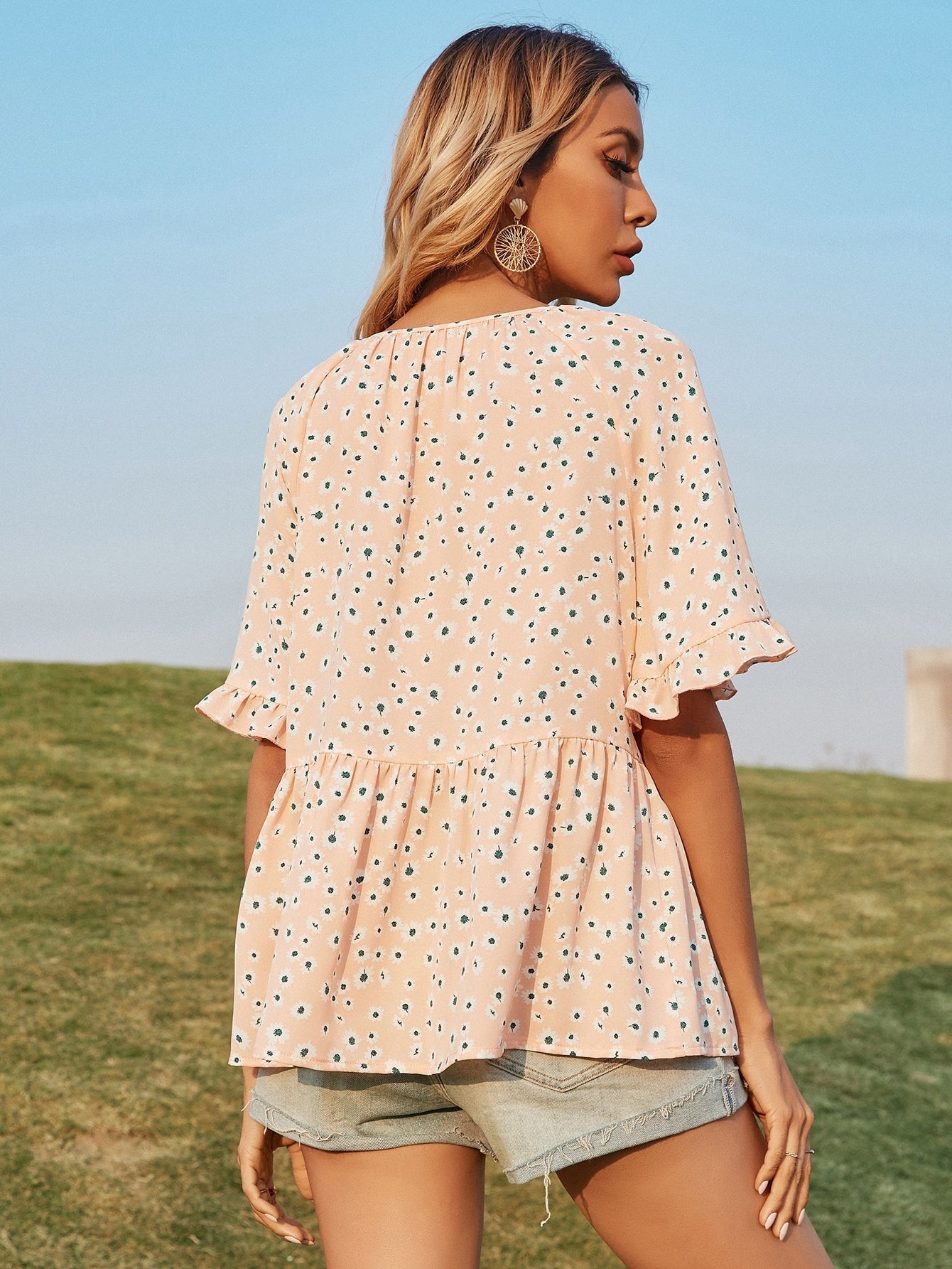 Short Sleeve Polka Dot Round Neck Sweet Shirt Blouse Sai Feel