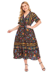 Short Sleeve V-Neck Bohemian Maxi dress Sai Feel