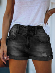 Shredded Rolled Stretch High Waist Denim Shorts Sai Feel