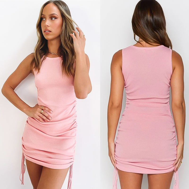 Side Drawstring Sleeveless Sexy Slim Dress Sai Feel