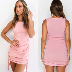 Side Drawstring Sleeveless Sexy Slim Dress Sai Feel