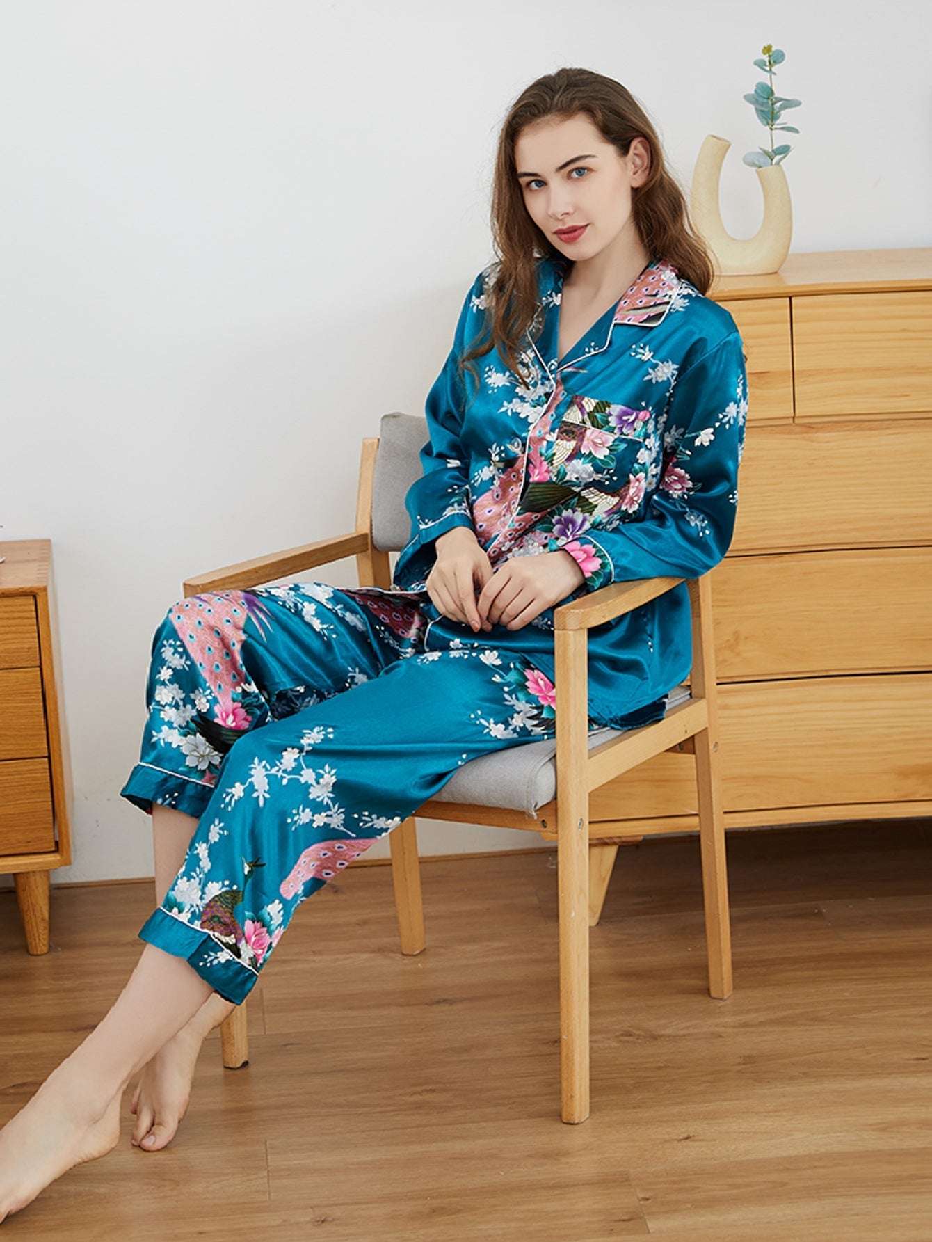 Silky peacock suit sweet home pajamas set Sai Feel