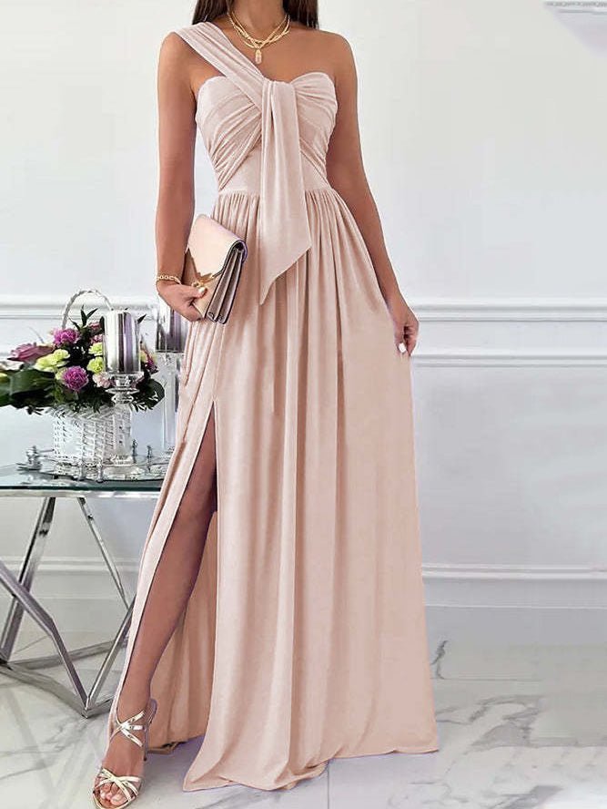 Simple Sleeveless Off Shoulder Slit Dress Sai Feel