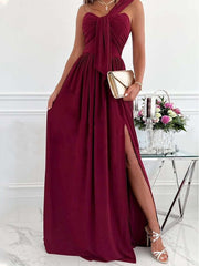 Simple Sleeveless Off Shoulder Slit Dress Sai Feel