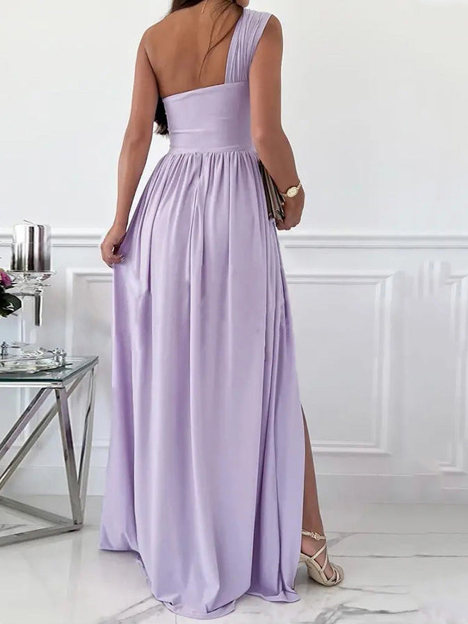 Simple Sleeveless Off Shoulder Slit Dress Sai Feel